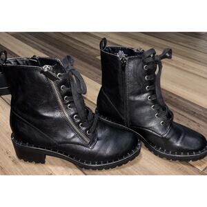 Y2K Inspired Women’s Size 8 Chunky Heel Boots Report Black Lace Up Goth Punk Emo